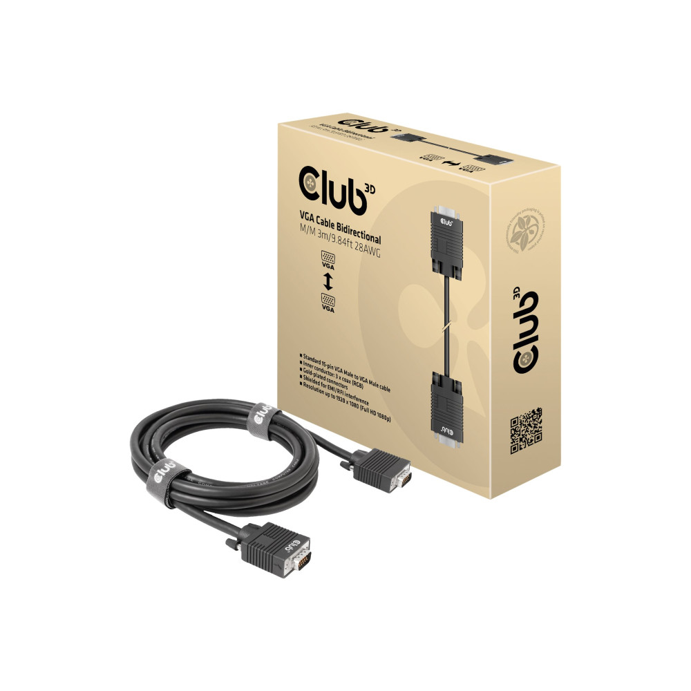 Produktbild för Club 3D - VGA-kabel - HD-15 (VGA) till HD-15 (VGA) - 3 m