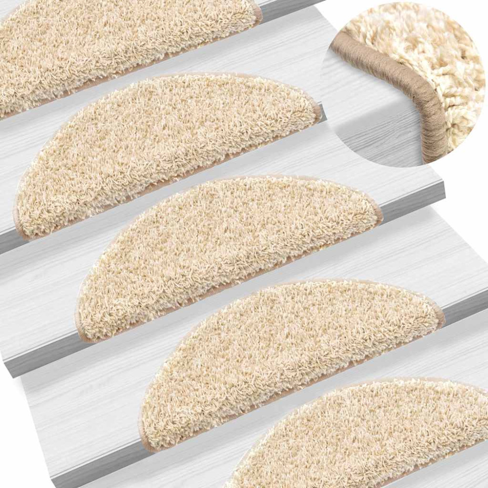 Produktbild för Trappmattor 20 st 56x17x3 cm krämfärgade halvrunda