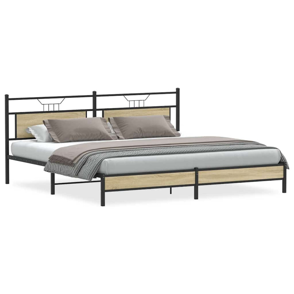 Produktbild för Sängram utan madrass metall sonoma-ek 193x201 cm