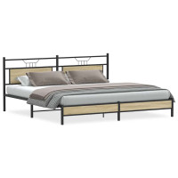 Produktbild för Sängram utan madrass metall sonoma-ek 193x201 cm