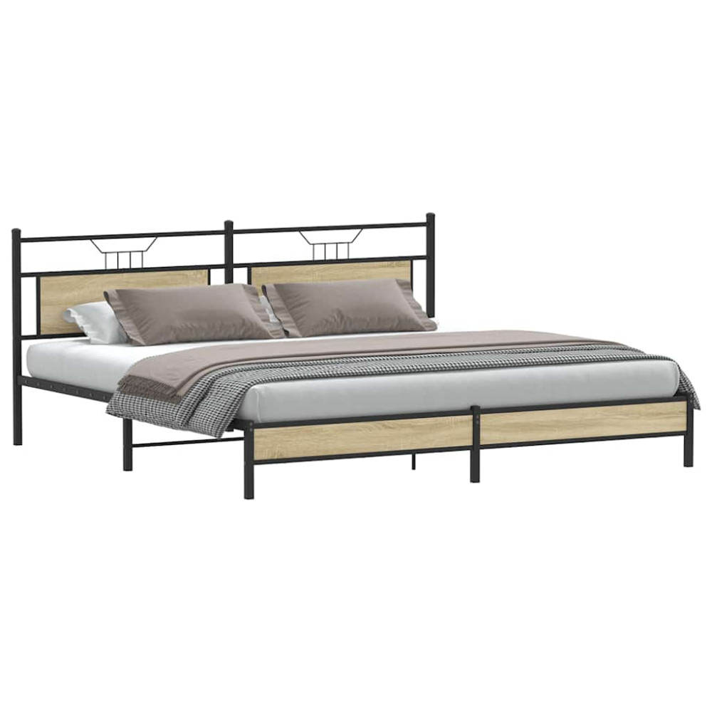 Produktbild för Sängram utan madrass metall sonoma-ek 193x201 cm