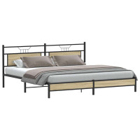 Produktbild för Sängram utan madrass metall sonoma-ek 193x201 cm