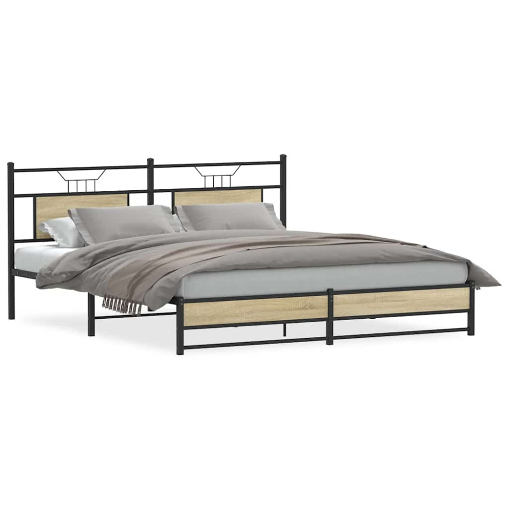 Produktbild för Sängram utan madrass metall sonoma-ek 183x213 cm