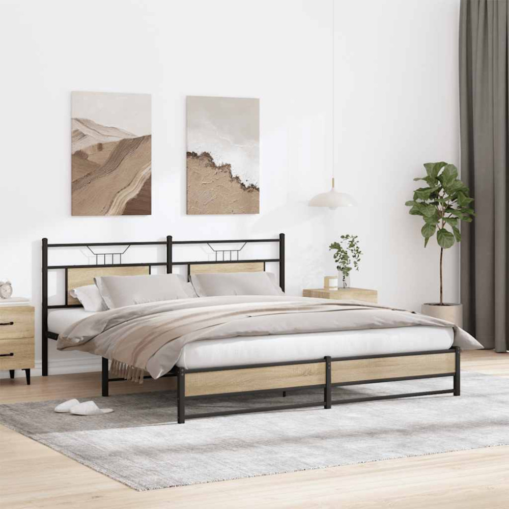 Produktbild för Sängram utan madrass metall sonoma-ek 183x213 cm