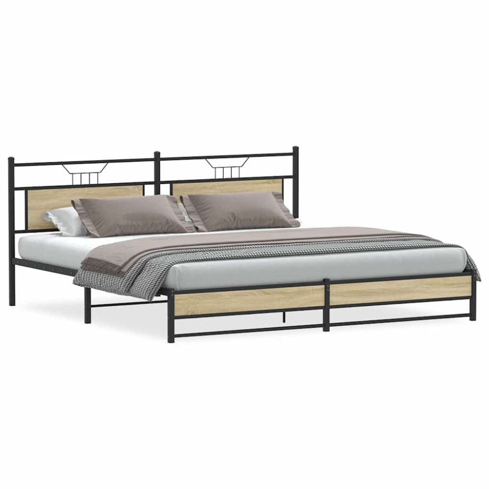 Produktbild för Sängram utan madrass metall sonoma-ek 193x201 cm