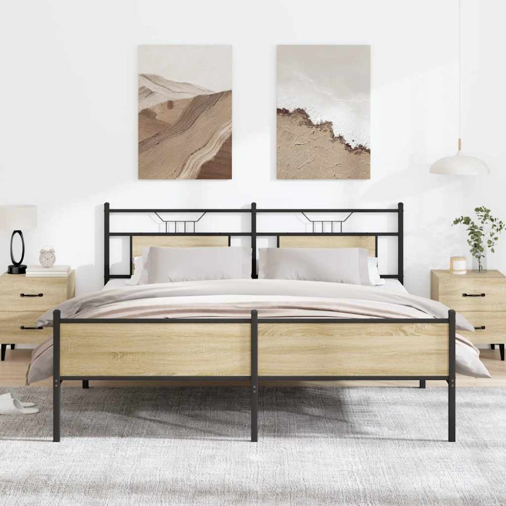 Produktbild för Sängram utan madrass metall sonoma-ek 183x213 cm