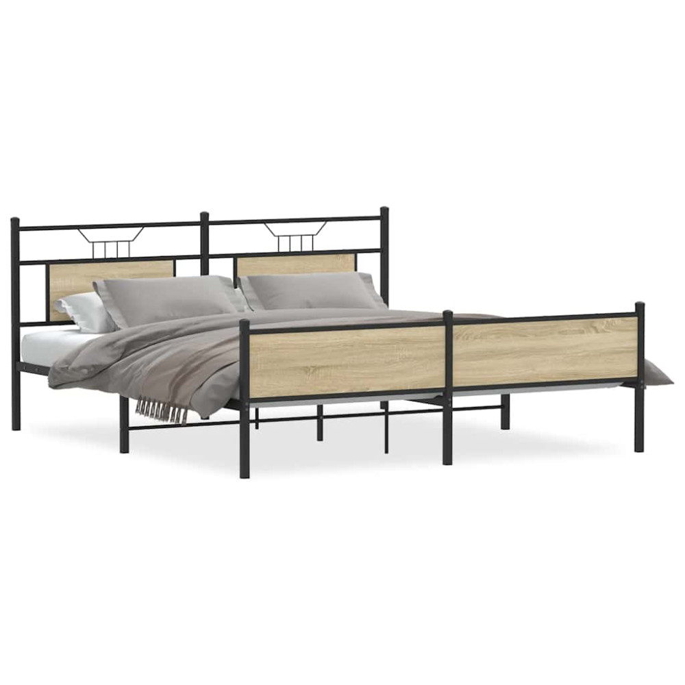 Produktbild för Sängram utan madrass metall sonoma-ek 183x213 cm
