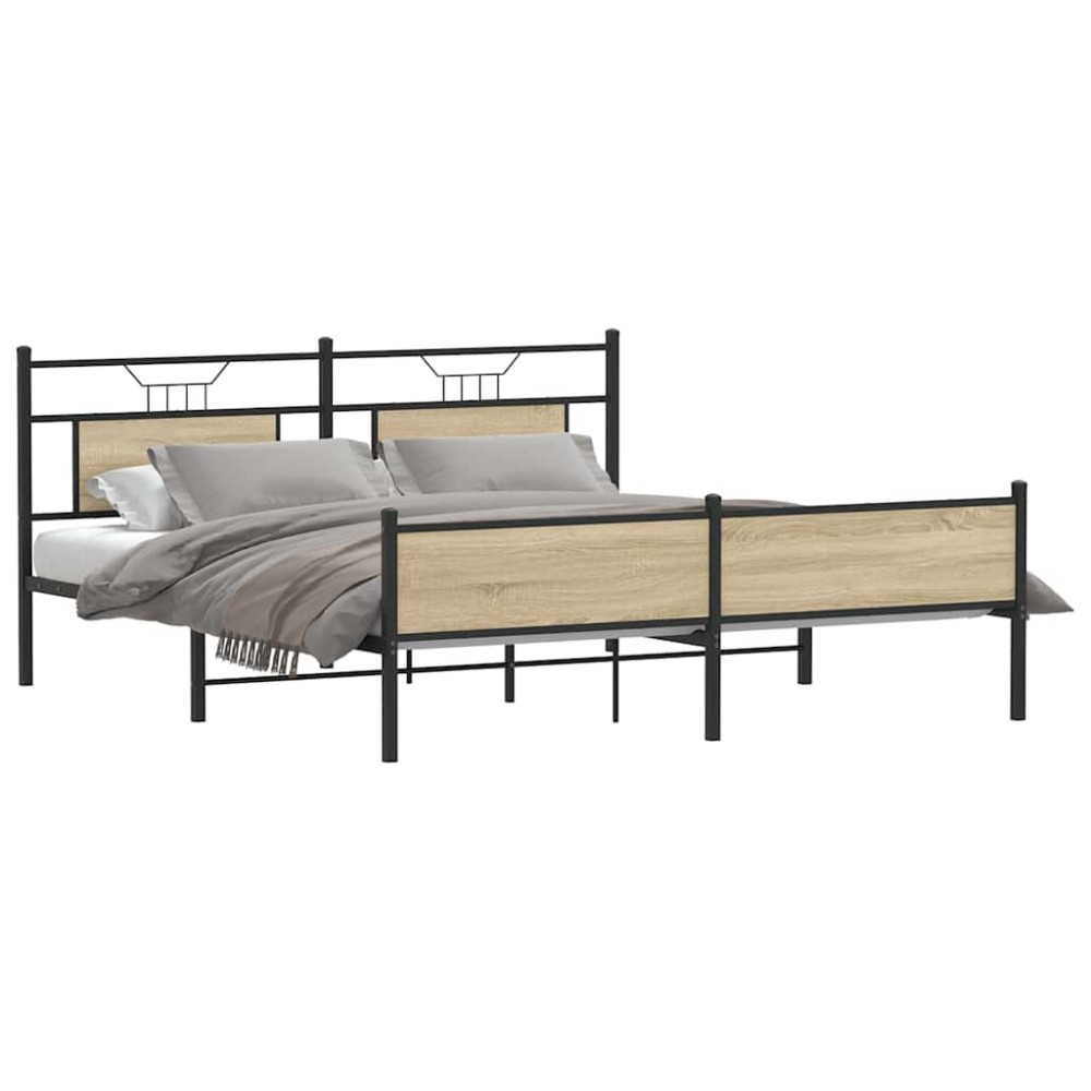 Produktbild för Sängram utan madrass metall sonoma-ek 183x213 cm