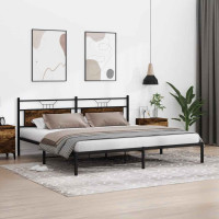 Produktbild för Sängram utan madrass rökt ek 193x201 cm konstruerat trä