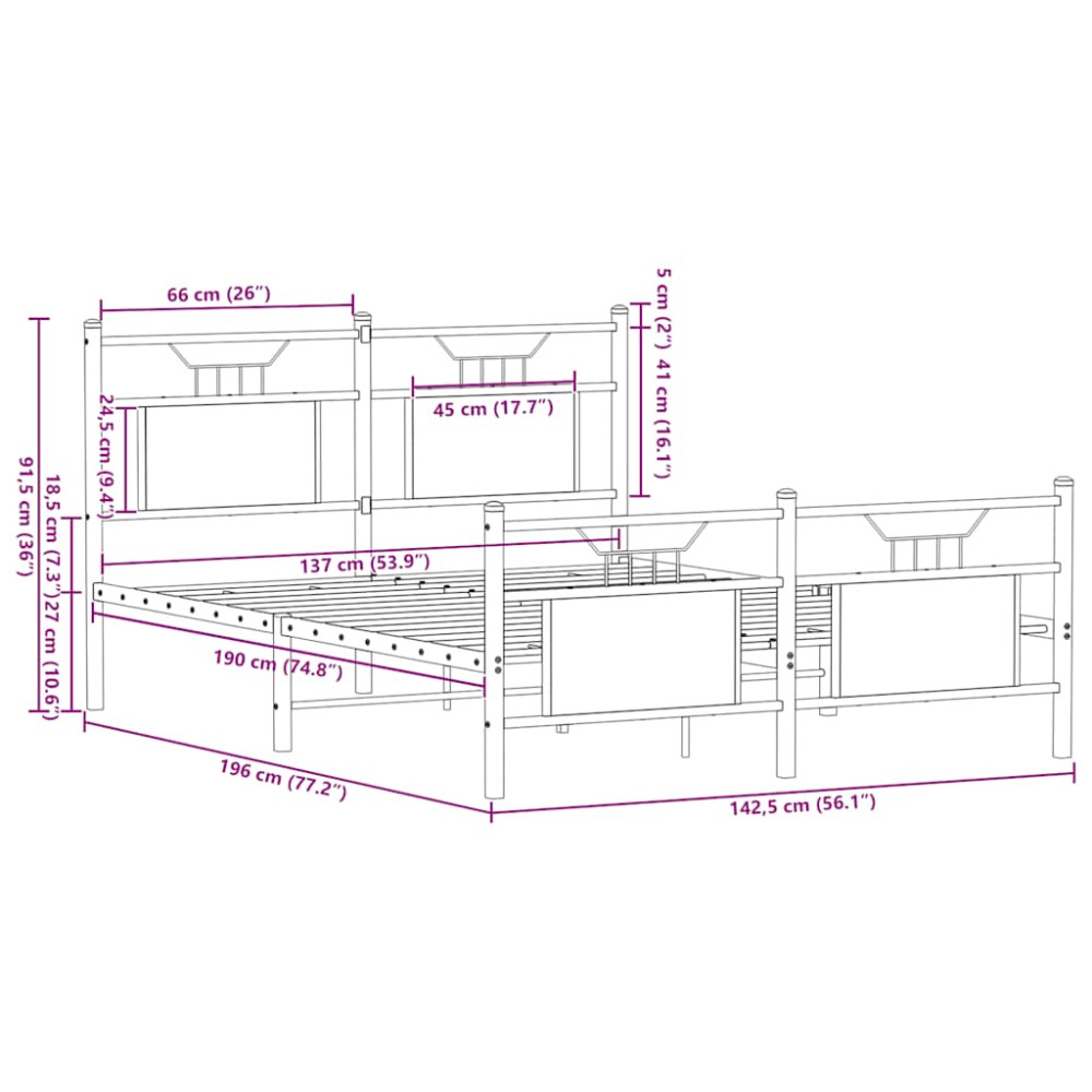 Produktbild för Sängram utan madrass rökfärgad ek 137x190 cm konstruerad trä