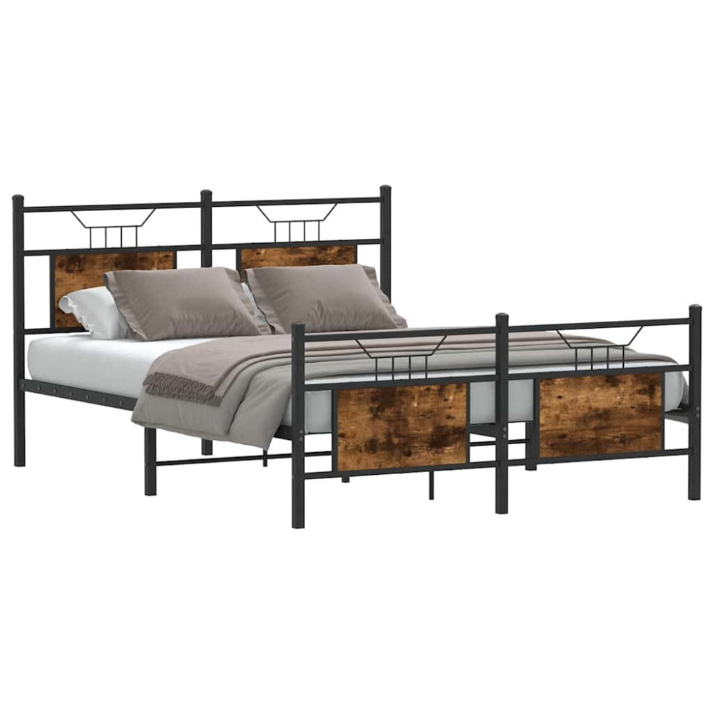 Produktbild för Sängram utan madrass rökfärgad ek 137x190 cm konstruerad trä
