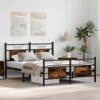 Produktbild för Sängram utan madrass rökfärgad ek 137x190 cm konstruerad trä
