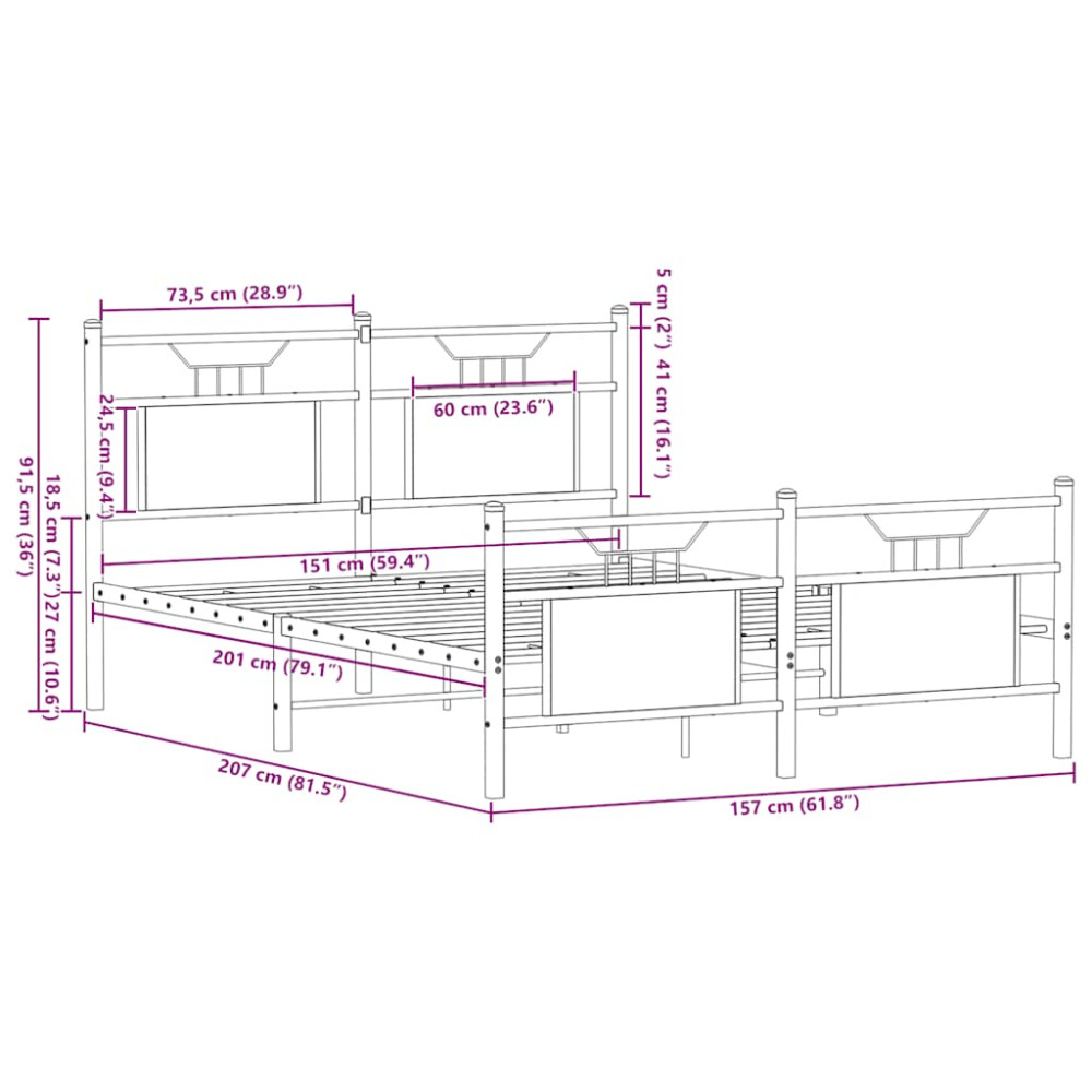 Produktbild för Sängram utan madrass rökfärgad ek 150x200 cm konstruerad trä
