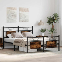 Produktbild för Sängram utan madrass rökfärgad ek 150x200 cm konstruerad trä