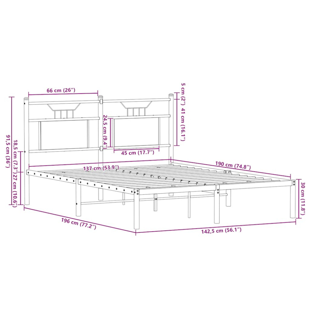 Produktbild för Sängram utan madrass sonoma-ek 137x190 cm konstruerad trä