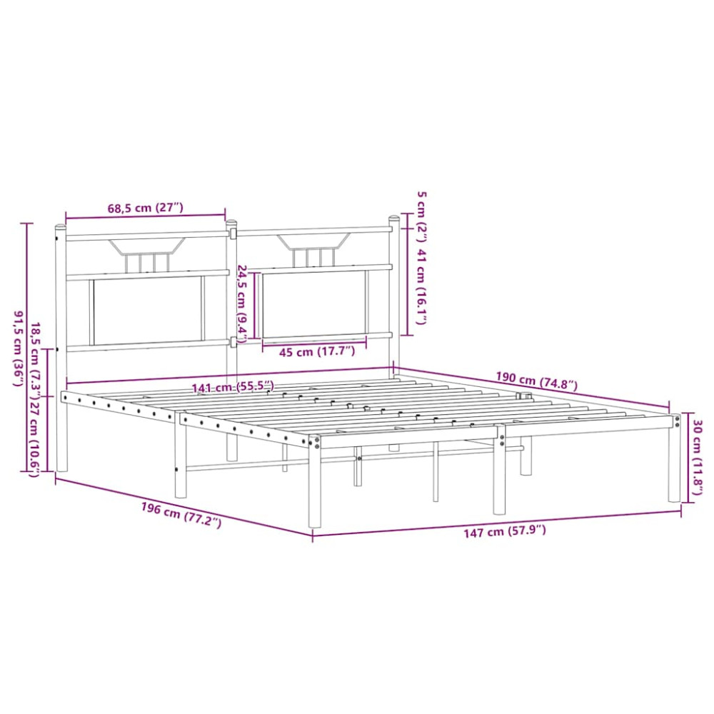 Produktbild för Sängram utan madrass sonoma-ek 140x190 cm konstruerad trä