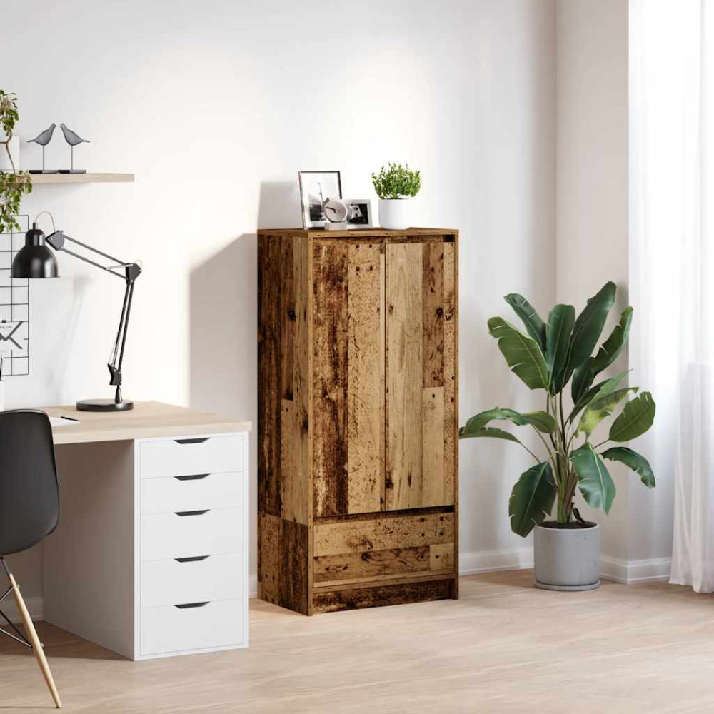 Produktbild för Skåp med låda gammalt trä 55,5x34x119,5 cm konstruerat trä
