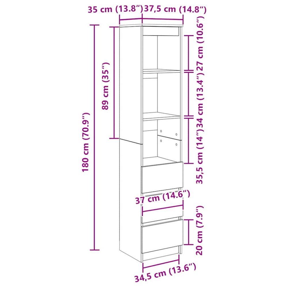 Produktbild för högskåp betong grå 37,5x35x180 cm konstruerat trä