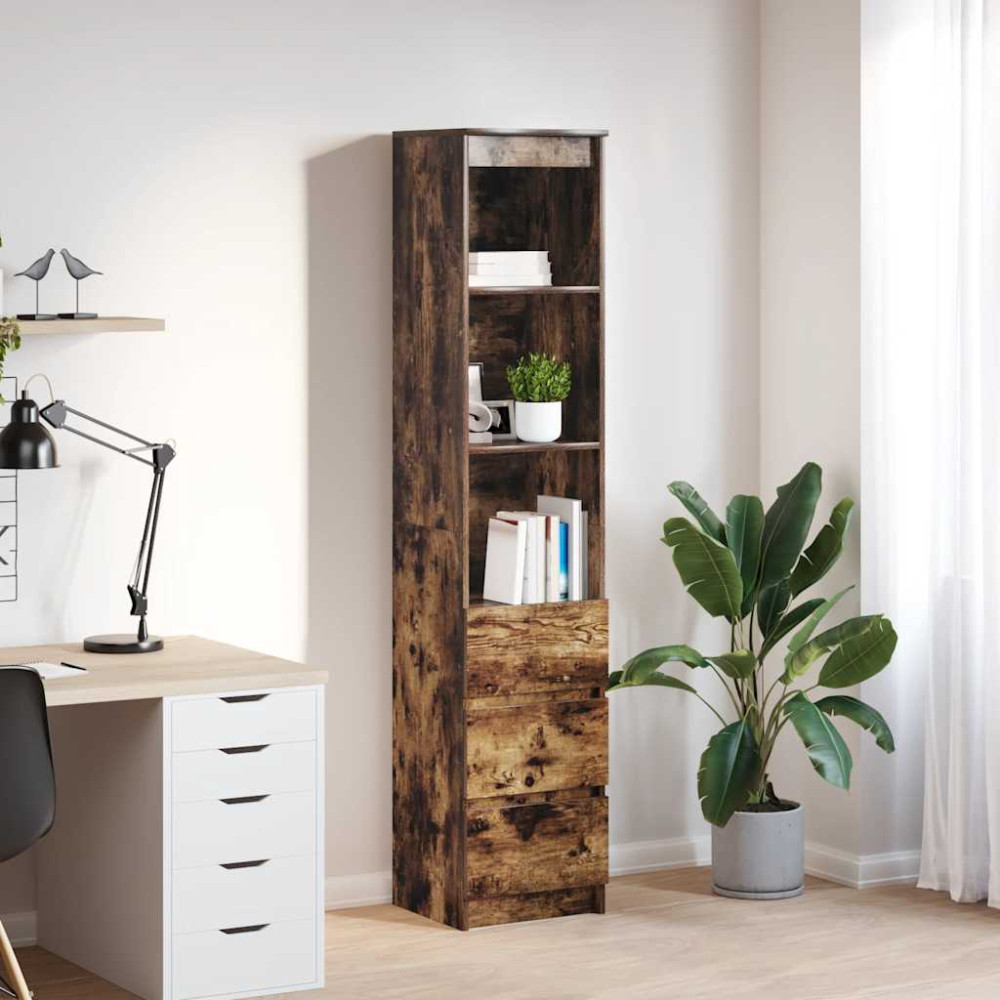 Produktbild för Highboard rökt ek 37,5x35x180 cm konstruerat trä