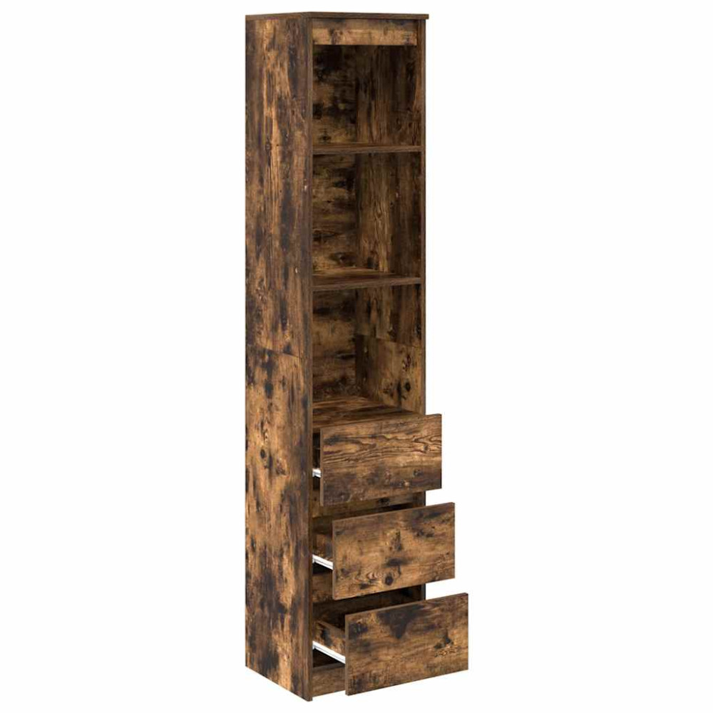 Produktbild för Highboard rökt ek 37,5x35x180 cm konstruerat trä