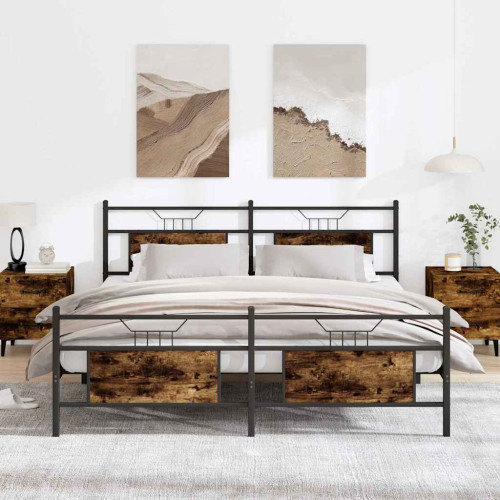 vidaXL Sängram utan madrass metall rökfärgad ek 183x213 cm