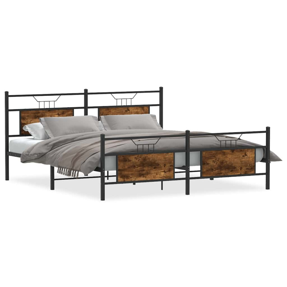 Produktbild för Sängram utan madrass metall rökfärgad ek 183x213 cm