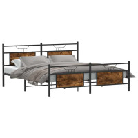 Produktbild för Sängram utan madrass metall rökfärgad ek 183x213 cm