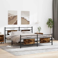 Produktbild för Sängram utan madrass metall rökfärgad ek 183x213 cm