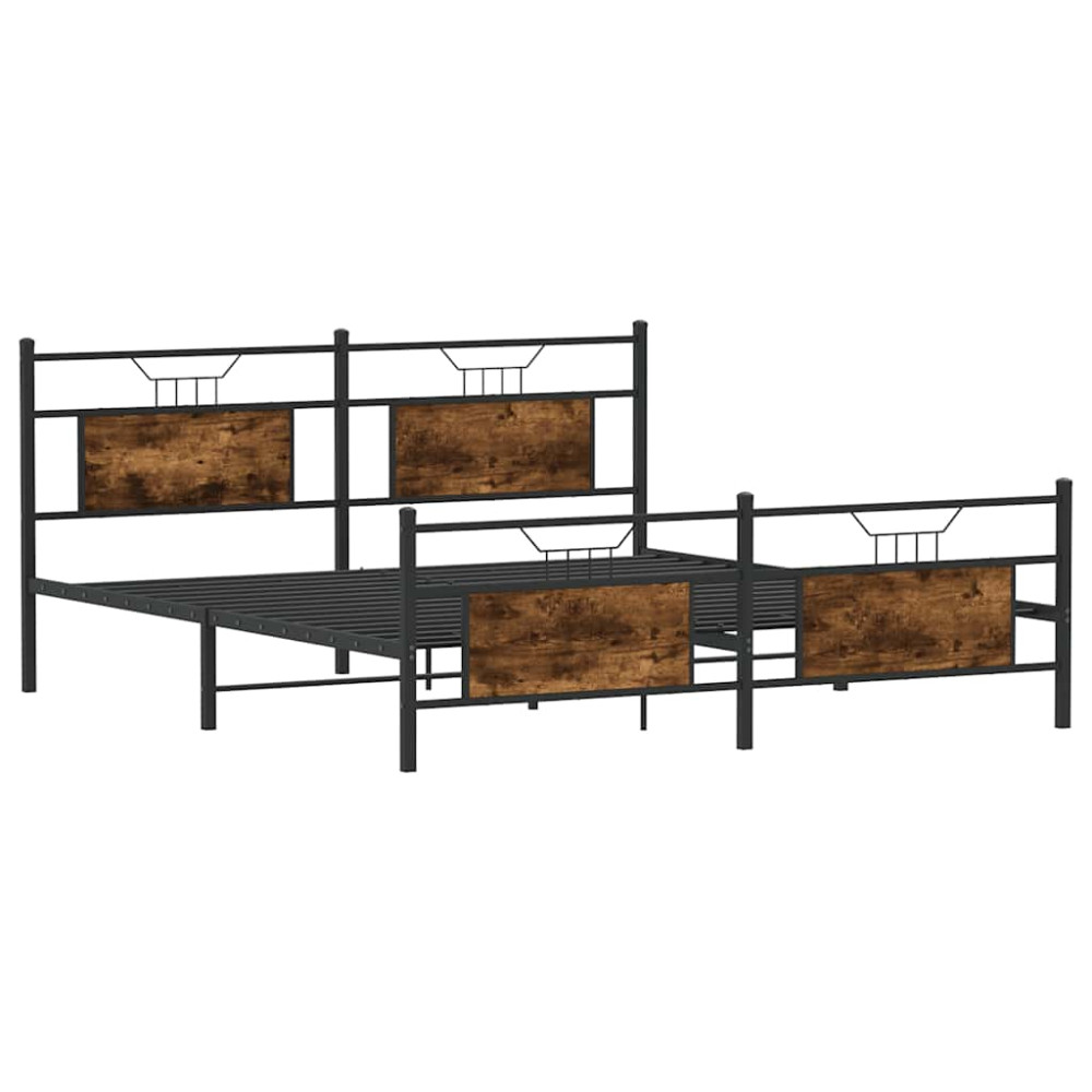 Produktbild för Sängram utan madrass metall rökfärgad ek 183x213 cm