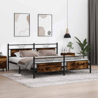 Produktbild för Sängram utan madrass metall rökfärgad ek 193x201 cm