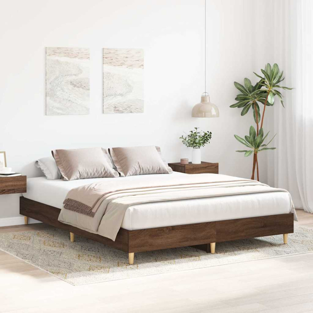 Produktbild för Sängram utan madrass brun ek 150x200 cm konstruerat trä