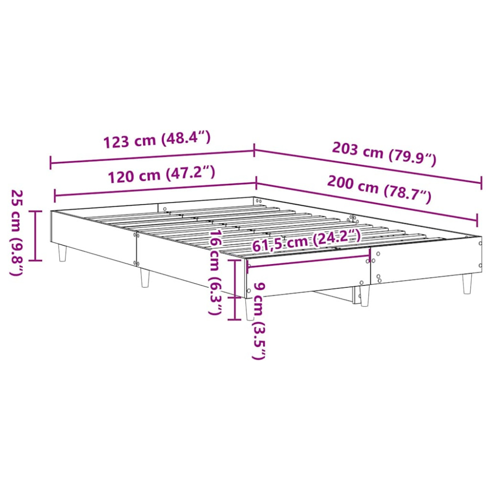 Produktbild för Sängram utan madrass Sonoma ek 120x200 cm konstruerat trä