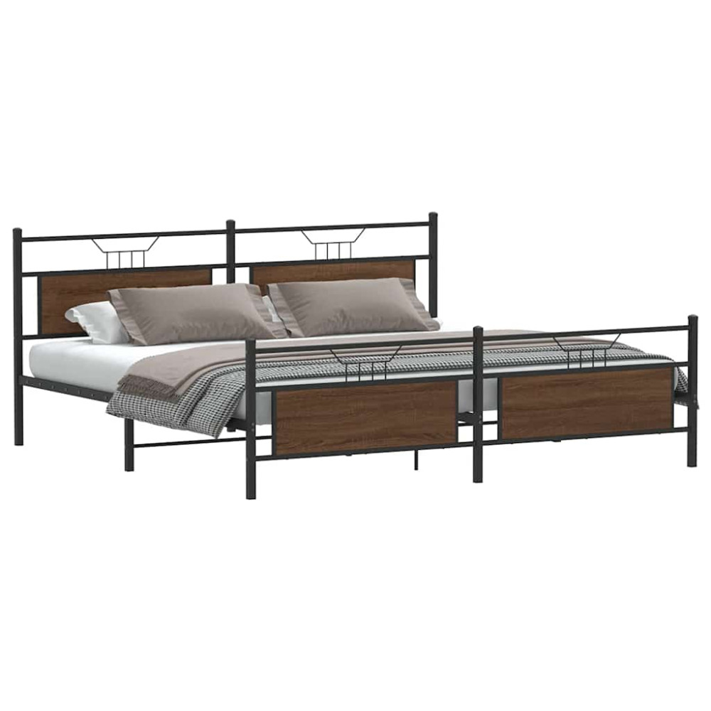 Produktbild för Sängram utan madrass metall brun ek 193x201 cm