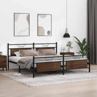 Produktbild för Sängram utan madrass metall brun ek 193x201 cm