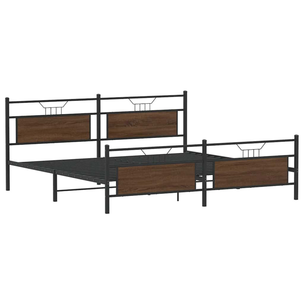 Produktbild för Sängram utan madrass metall brun ek 193x201 cm