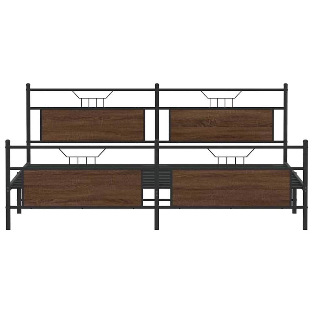 Produktbild för Sängram utan madrass metall brun ek 193x201 cm