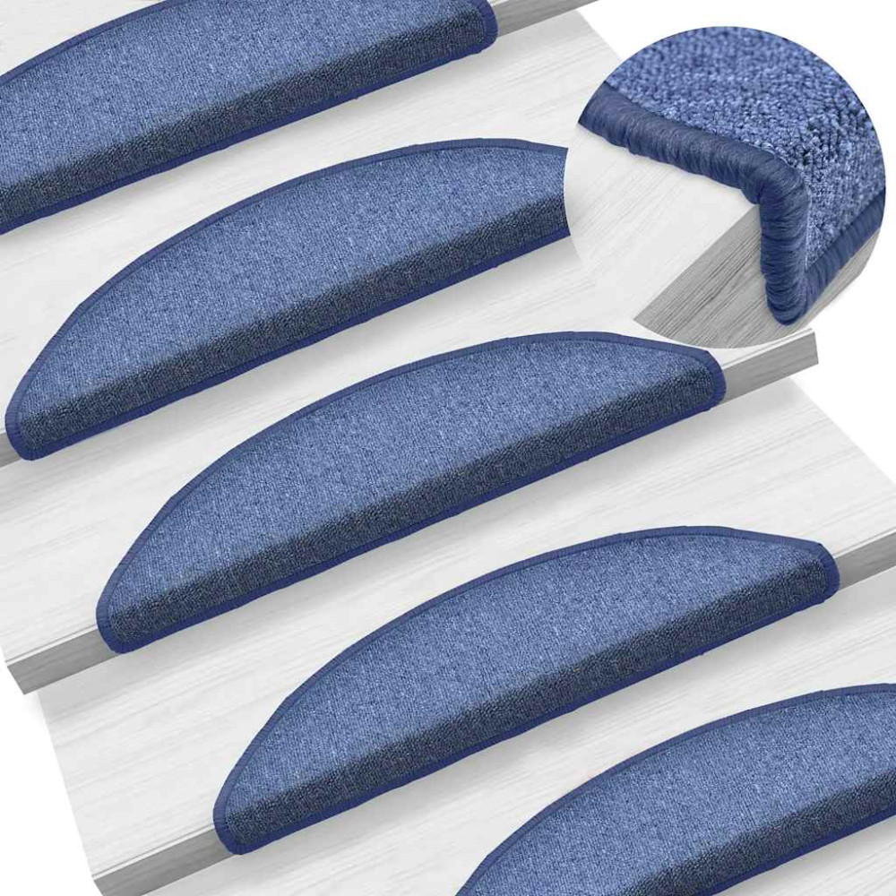 Produktbild för Trappmattor 30 st 56x17x3 cm blå halvrunda