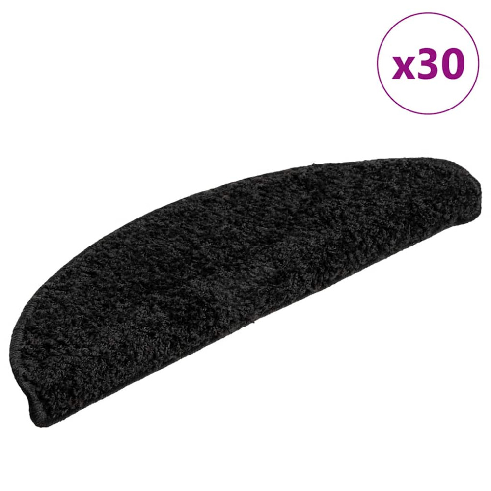 Produktbild för Trappmattor 30 st 56x17x3 cm svarta halvrunda