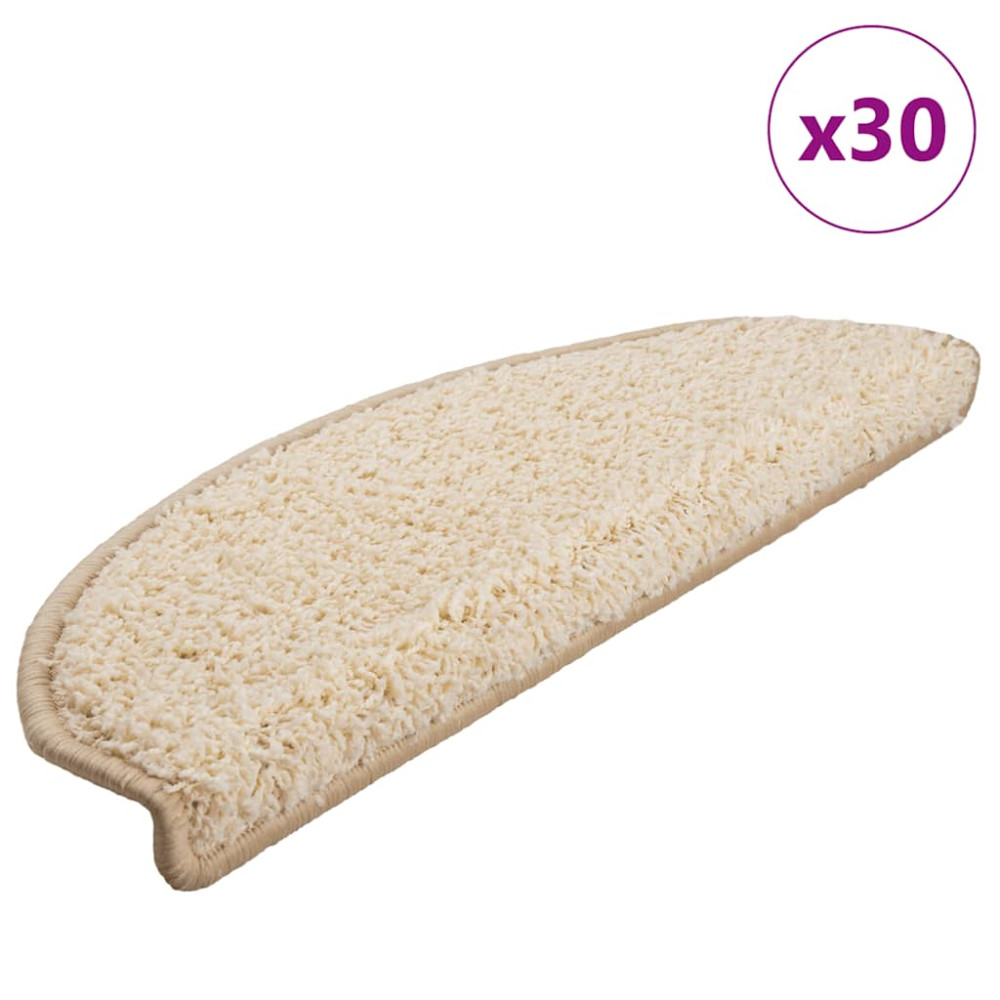 Produktbild för Trappmattor 30 st 65x21x4 cm krämfärgade halvrunda stora