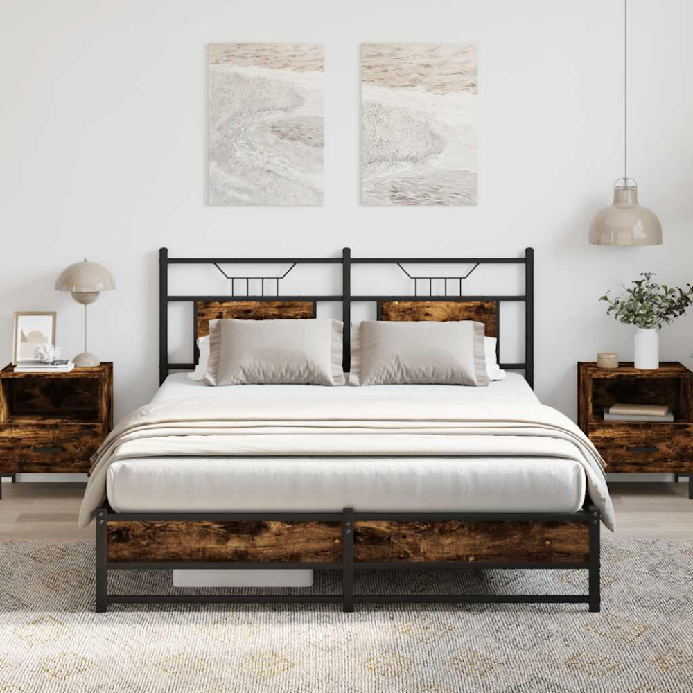 Produktbild för Sängram utan madrass rökfärgad ek 137x190 cm konstruerad trä