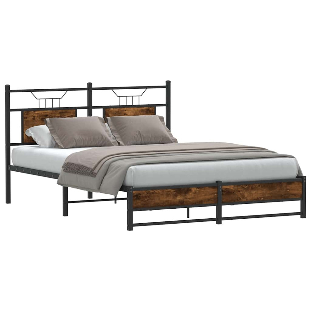 Produktbild för Sängram utan madrass rökfärgad ek 137x190 cm konstruerad trä