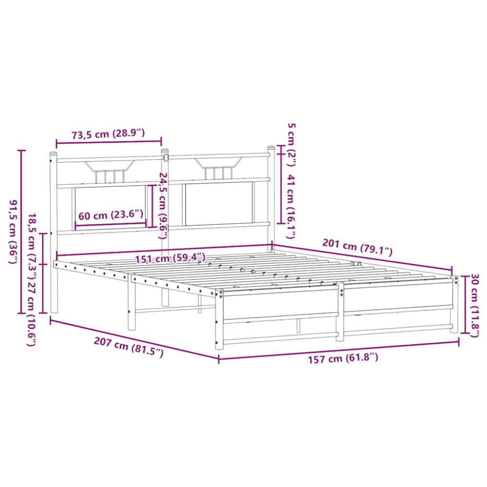 Produktbild för Sängram utan madrass rökfärgad ek 150x200 cm konstruerad trä