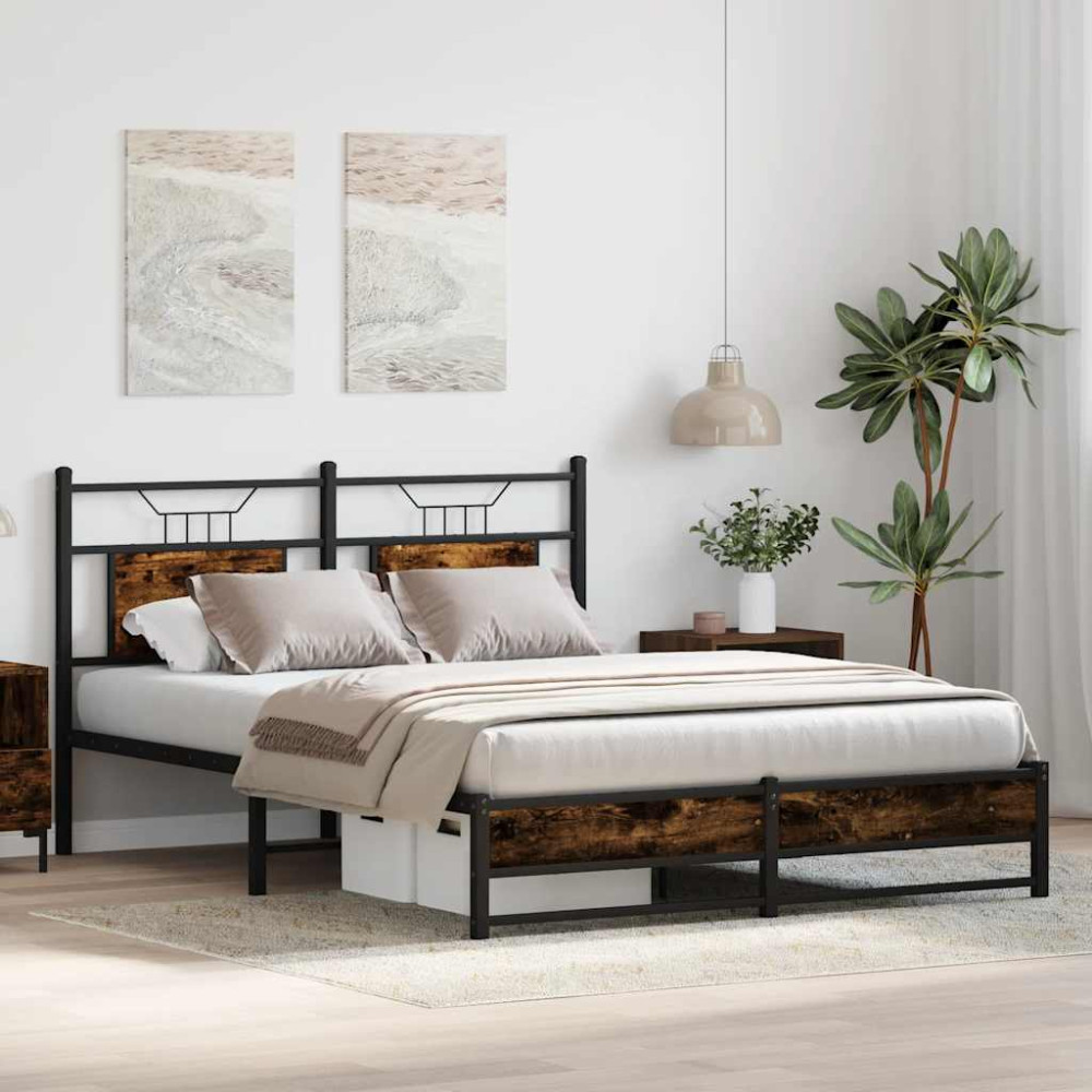 Produktbild för Sängram utan madrass rökfärgad ek 150x200 cm konstruerad trä