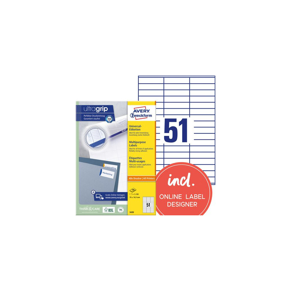 Produktbild för Etikett AVERY 70x16,9mm 5100/fp
