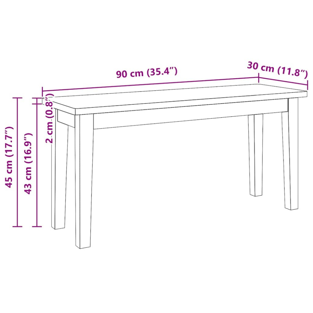 Produktbild för Bänk 90 cm massivt trä gummi