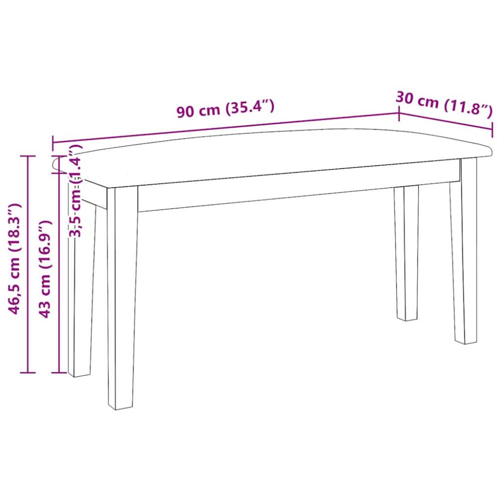 Produktbild för Bänk 90 cm vit massivt trä gummi