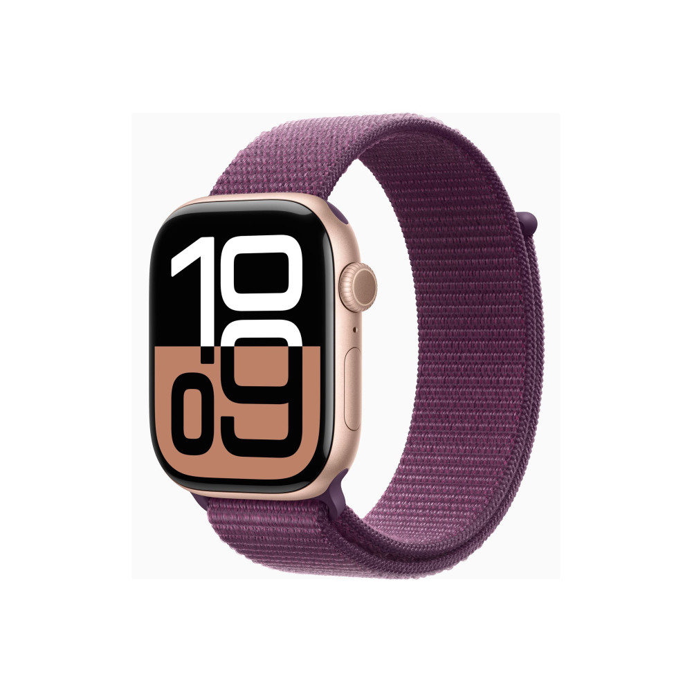 Produktbild för Apple Watch Series 10 (GPS) - guldrosa aluminium - smart klocka med sportögla - plommonfärgat - 64 GB