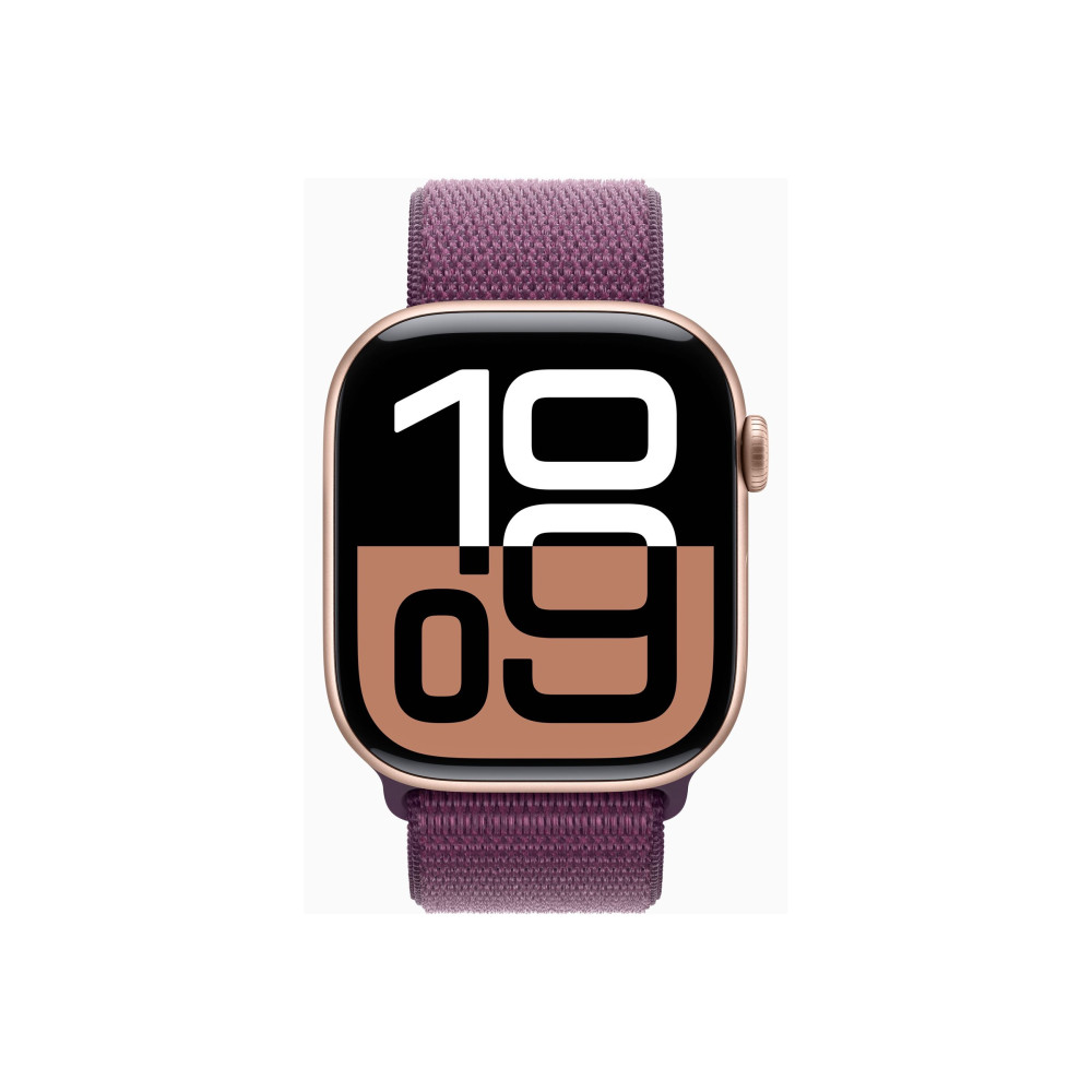 Produktbild för Apple Watch Series 10 (GPS) - guldrosa aluminium - smart klocka med sportögla - plommonfärgat - 64 GB