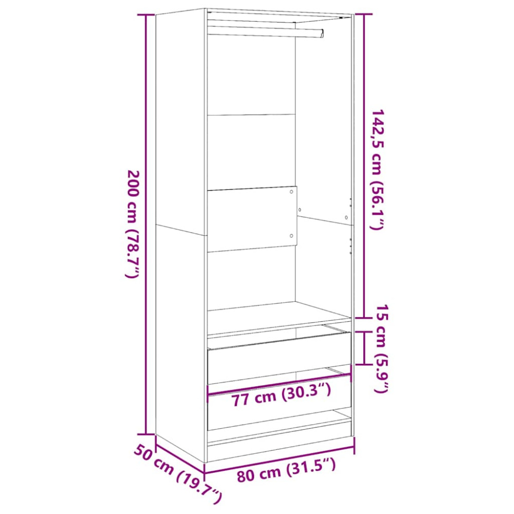 Produktbild för Garderob åldrat trä 80x50x200 cm konstruerat trä