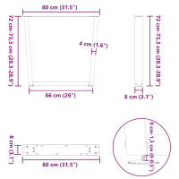 Produktbild för Matbordsben V-formade 2 st svarta 80x(72-73,3) cm stål